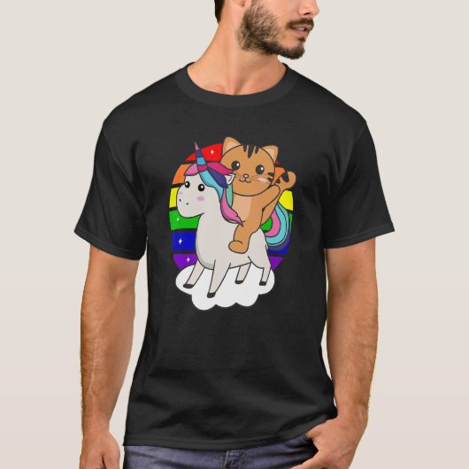 T-shirt Chat Sur Unicorn Rainbow Animaux Mets Unicorns Et  (Devant)
