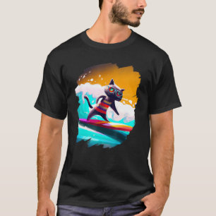 T-shirt Chat Surfant Cavalier de Surf Vague Océan Artistiq