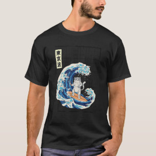 T-shirt Chat Surfant les Vagues Japonaises Japon Esthétiqu