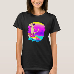 T-shirt Chat Surfant Surfeur Chevauchant Vague Océan Artis