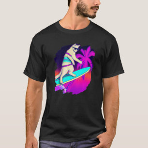 T-shirt Chat Surfant Surfeur Chevauchant Vague Océan Artis