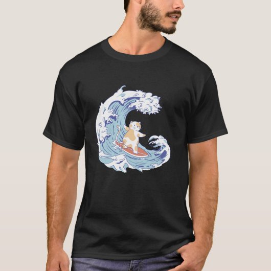 T-shirt Chat Surfer océan vague Kitty Retro Anime Japon T (Devant)