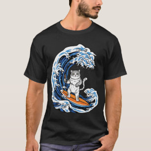 T-shirt Chat surfeur sur une vague bleue épique – Océan de