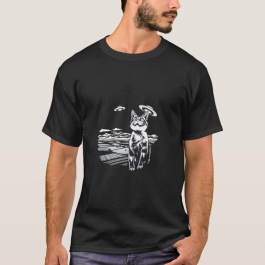 T-shirt Chat surréaliste UFO (Devant)