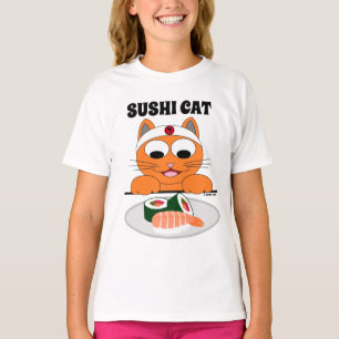 T-shirt Chat Sushi Dessin Animé Chat Mange Sushi Drôle