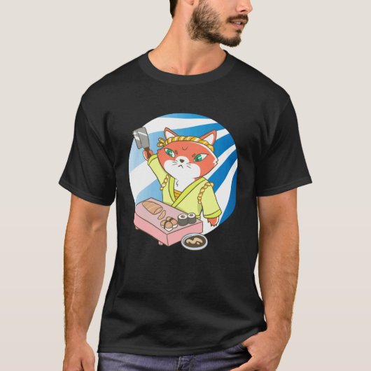 T-shirt chat sushi poisson chine (Devant)