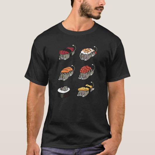 T-shirt Chat Sushi Tabby Animal (Devant)
