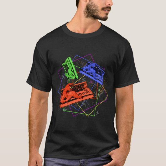 T-shirt Chat Synthétiseur Psychédélique (Devant)