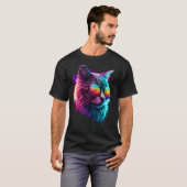 T-shirt Chat Synthwave Chat Vaporwave avec Lunettes de Sol (Devant entier)