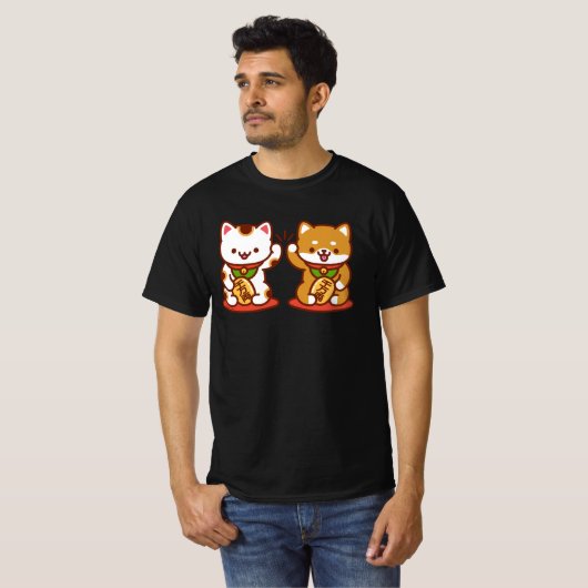 T-shirt Chat-T-Shirt amusant - Maneki-neko High Five (Devant entier)