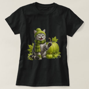 T-shirt Chat tabby automnal cosy Art de citrouille verte