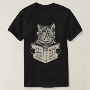 T-shirt Chat Tabby Lunettes de Lecture de Livre d'Art Nerd