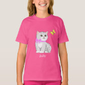 T-shirt chat tabby mignon et petit oiseau (Devant)
