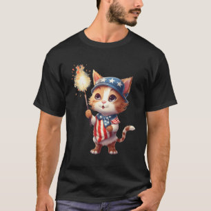 T-shirt Chat Tenant Un Étincelant 4 juillet Patrio América