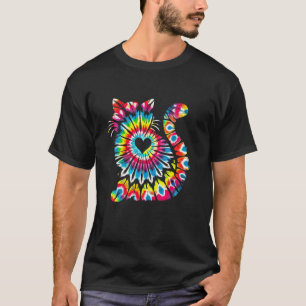 T-shirt Chat Tie Dye Cœur Coloré Animal Maman Papa Amoureu
