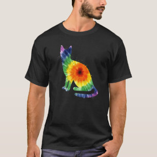 T-shirt Chat Tie Dye Coloré Arc-en-ciel Chat Hippie