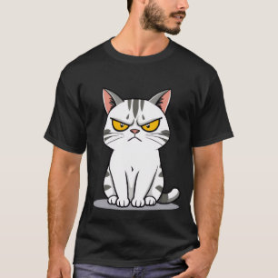 T-shirt Chat tigré blanc grincheux drôle qui fixe ✨🐾😠