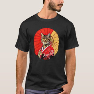 T-shirt Chat tigré brun geisha kimono animal drôle