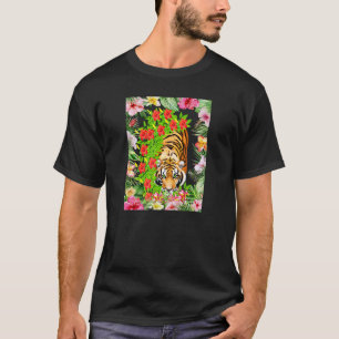 T-shirt Chat Tigre dans un cadre floral tropical