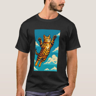 T-shirt Chat Tigre Drôle Volant dans l'Art du Ciel