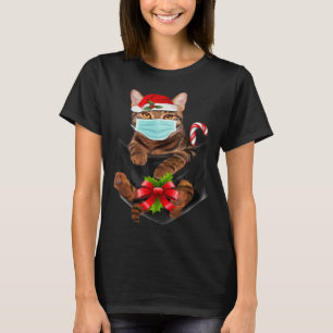 T-shirt Chat Tigre en poche Porter Masque Chat Chaton Noël