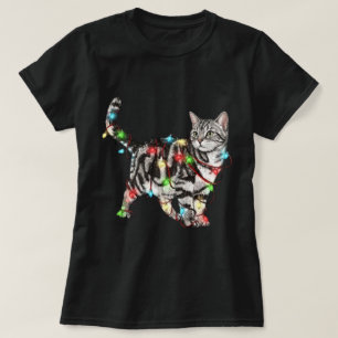 T-shirt Chat tigré enveloppé de guirlandes lumineuses de N