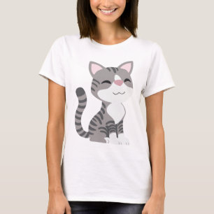 T-shirt Chat tigré gris de sourire mignon