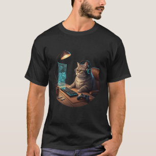 T-shirt Chat tigré joueur clavier contrôleur de tige de je