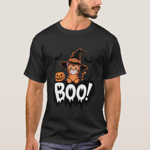 T-shirt Chat tigré orange Chapeau de sorcière Citrouille e