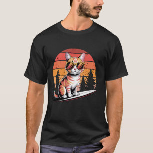 T-shirt Chat Tigre Orange Coucher de Soleil Sympathique Po