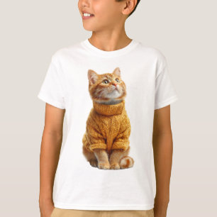 T-shirt Chat Tigre Orange dans un Pull Tricoté pour Enfant