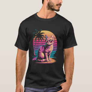 T-shirt Chat tigré orange de plage amical portant des lune