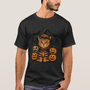 T-shirt Chat tigré orange Halloween Sorcière Citrouille Si