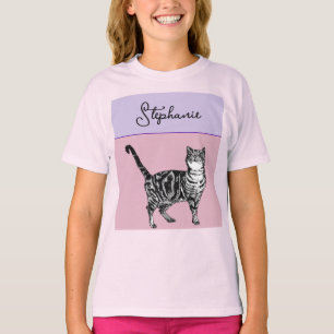 T-shirt Chat Tigré Pastel Chats Filles Rose Rose Pâle Anim