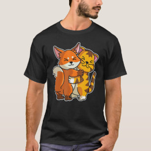 T-shirt Chat tigré & Renard Animaux mignons pour femmes câ