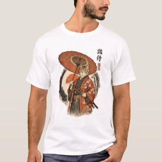 T-shirt Chat tigré vintage japonais Ukiyo-e en gravure sur