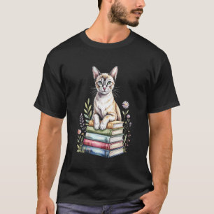 T-shirt Chat Tonkinese Tonks Bibliophile Fleurs Livre Lect