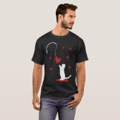 T-shirt Chat Toy Love V Day Cats Kitten Red Heart Fishing (Devant entier)
