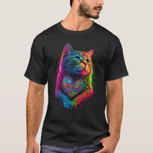T-shirt Chat très coloré pour femmes filles Hommes garçons