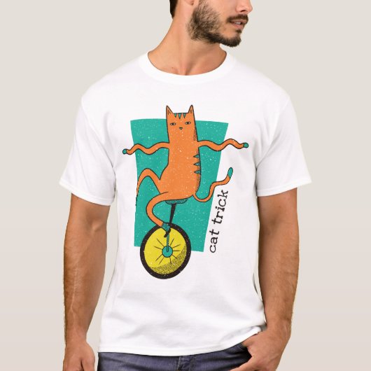 T-shirt Chat Trick Funny Tabby Chat Riding a Unicycle (Devant)