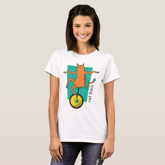 T-shirt Chat Trick Funny Tabby Chat Riding a Unicycle (Devant entier)