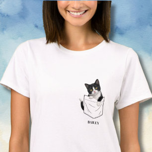 T-shirt Chat Tuxedo Adorable dans une Pochette avec Nom Pe