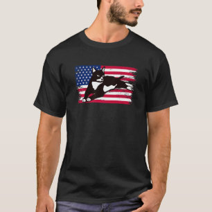 T-shirt Chat Tuxedo Lunettes Drapeau Américain 4 Juillet S
