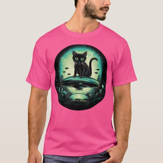 T-shirt Chat Ufo Avec Vert Fluorescent (Devant)
