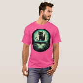 T-shirt Chat Ufo Avec Vert Fluorescent (Devant entier)