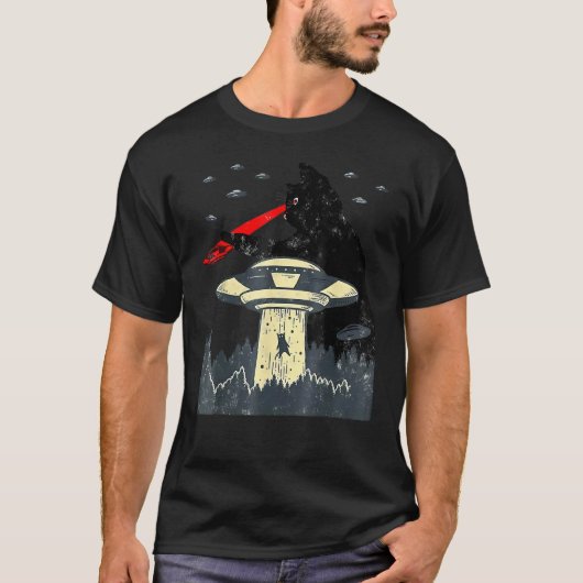 T-shirt Chat Ufo Chat Noir Chat Tee Chat Graphique Chat L (Devant)