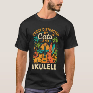 T-shirt Chat Ukulele Hawaïen Uke Facilement Distrait par l