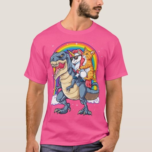 T-shirt Chat Unicorn équitation Dinosaur T Rex Kitten Spa  (Devant)