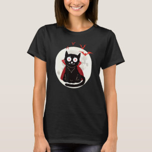 T-shirt Chat Vampire d'Halloween pleine lune chauves-souri