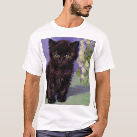 T-shirt Chat Van Gogh avec fleurs blanches (Devant)